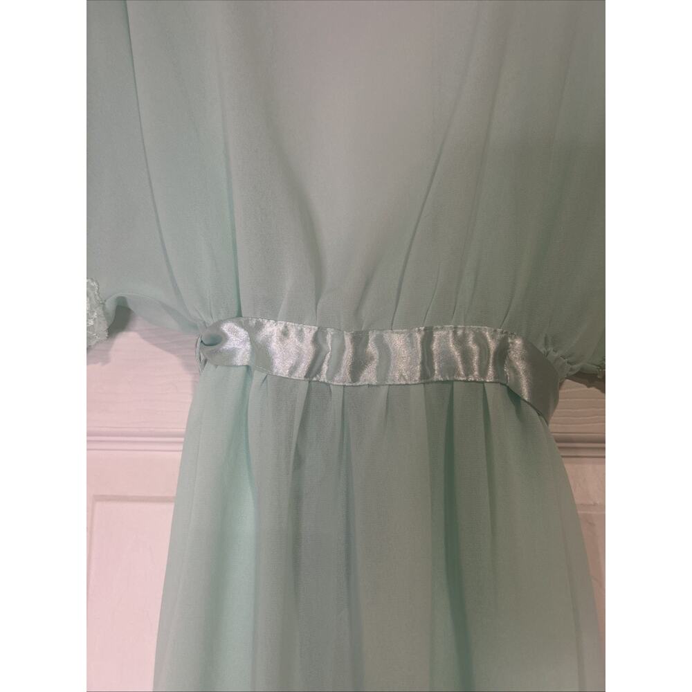 VTG Cinema Etoile Seductivewear Mint Green Chiffon Lace Trim Robe EUC - Picture 11 of 11